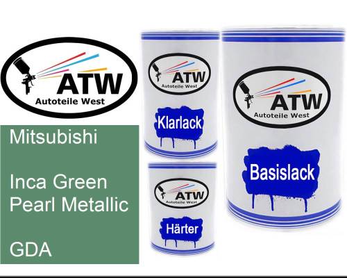 Mitsubishi, Inca Green Pearl Metallic, GDA: 500ml Lackdose + 500ml Klarlack + 250ml Härter - Set, von ATW Autoteile West.
